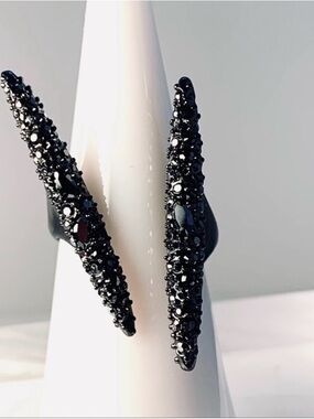 NEW Alexis Bittar Ring Modernist Crystal Spike Double Spear Gunmetal Silver AU21